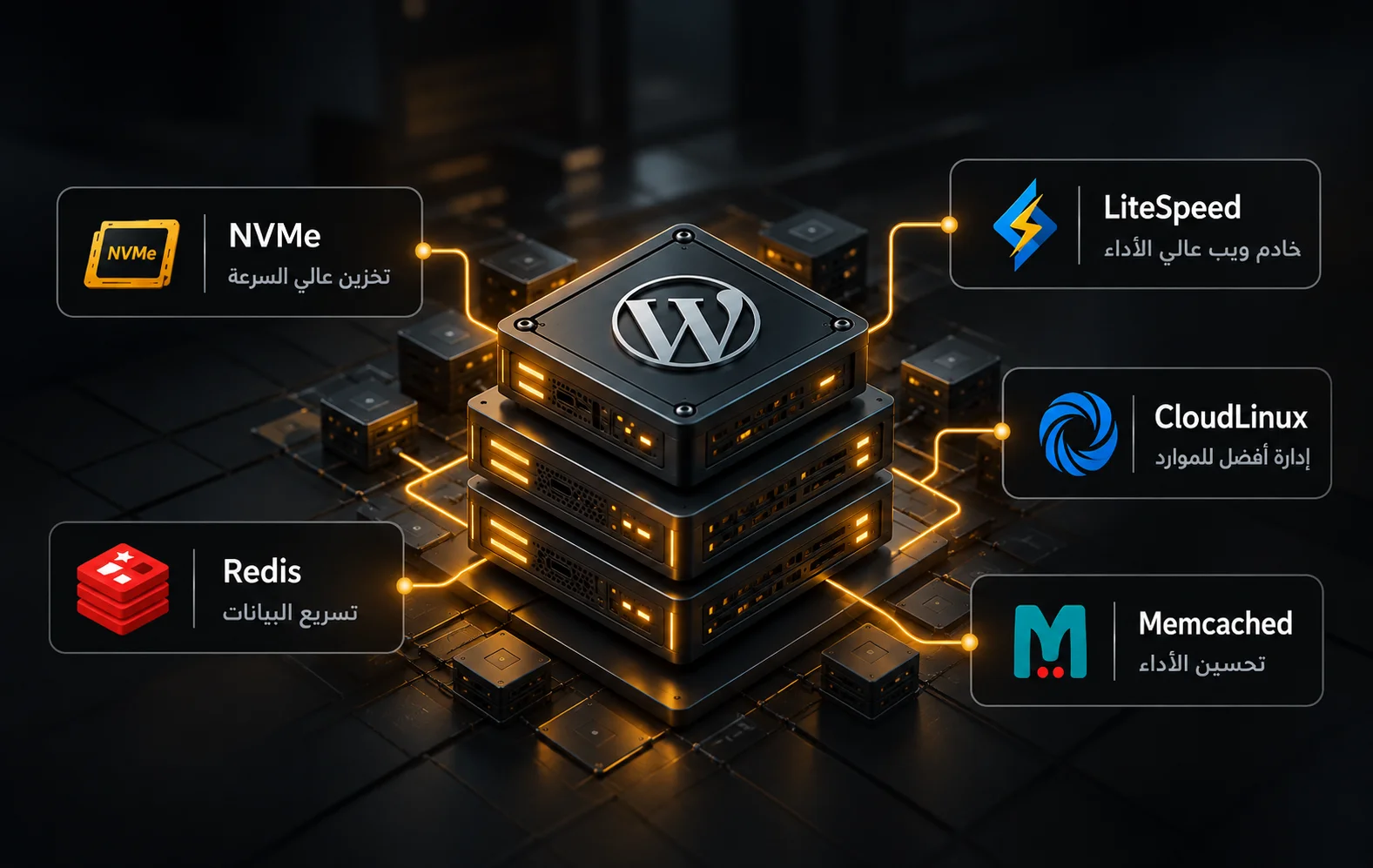 بنية استضافة المواقع باستخدام NVMe وLiteSpeed وCloudLinux وRedis وMemcached