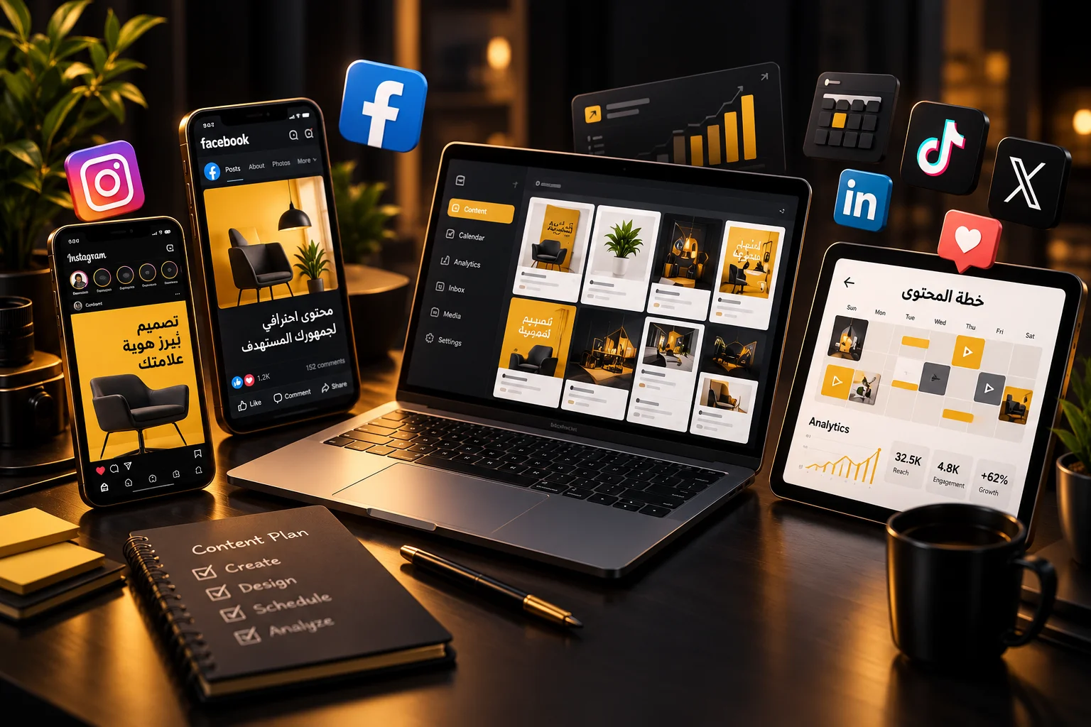 تخطيط محتوى السوشيال ميديا وتصميم المنشورات للعلامات التجارية