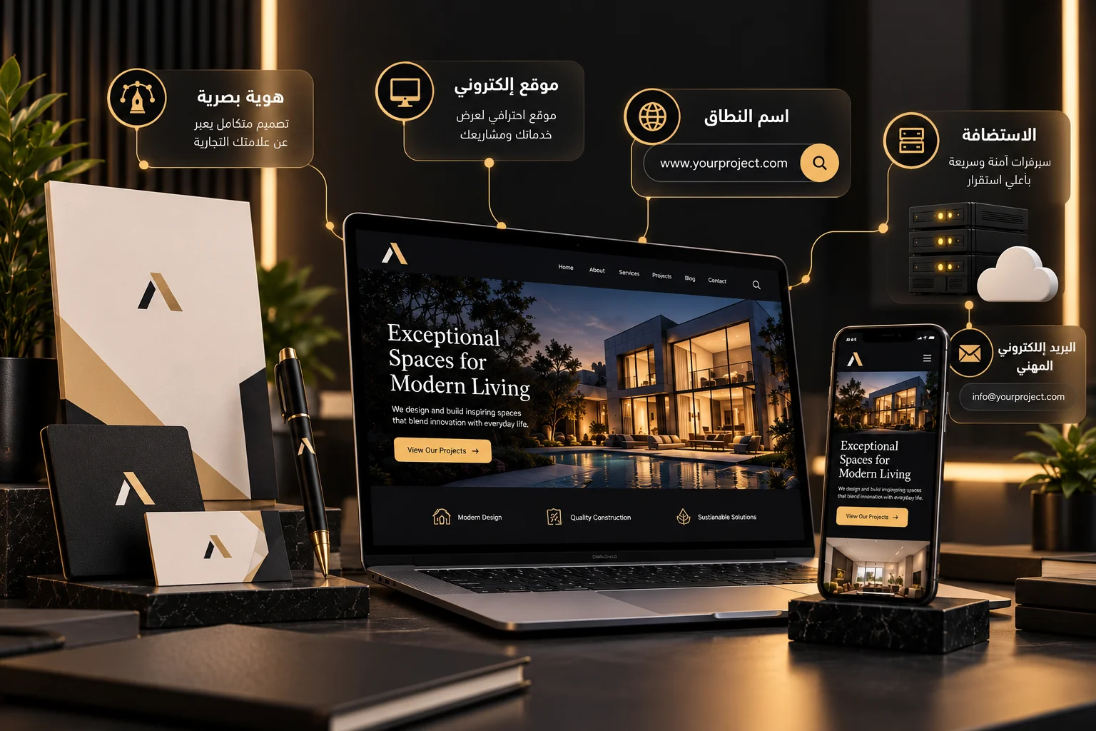 تأسيس حضور رقمي لمشروع جديد من خلال الموقع والهوية البصرية والاستضافة