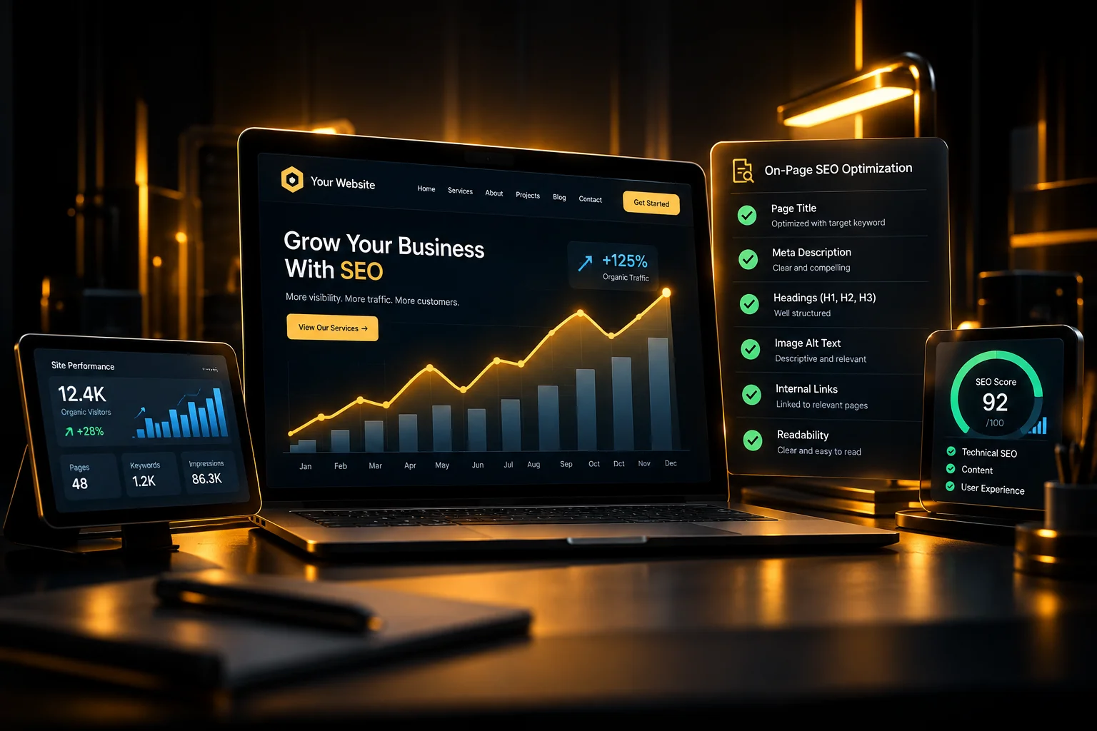 تحسين صفحات الموقع والعناوين والمحتوى وفق معايير SEO