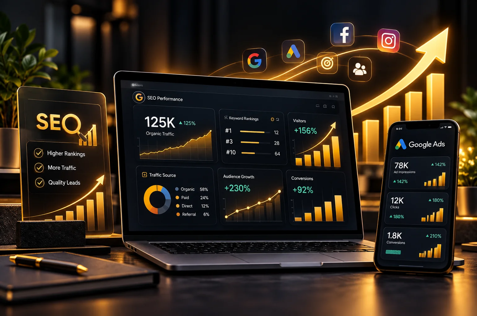زيادة ظهور النشاط التجاري والوصول إلى العملاء عبر SEO والإعلانات الرقمية